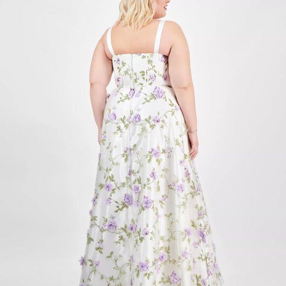 Say Yes Trendy Plus Size Floral Print Applique Gown Light purple 18W NEW - Picture 4 of 4
